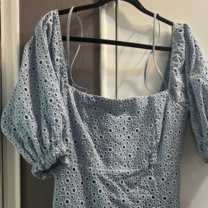 Blue Eyelet Puff Sleeve Dress